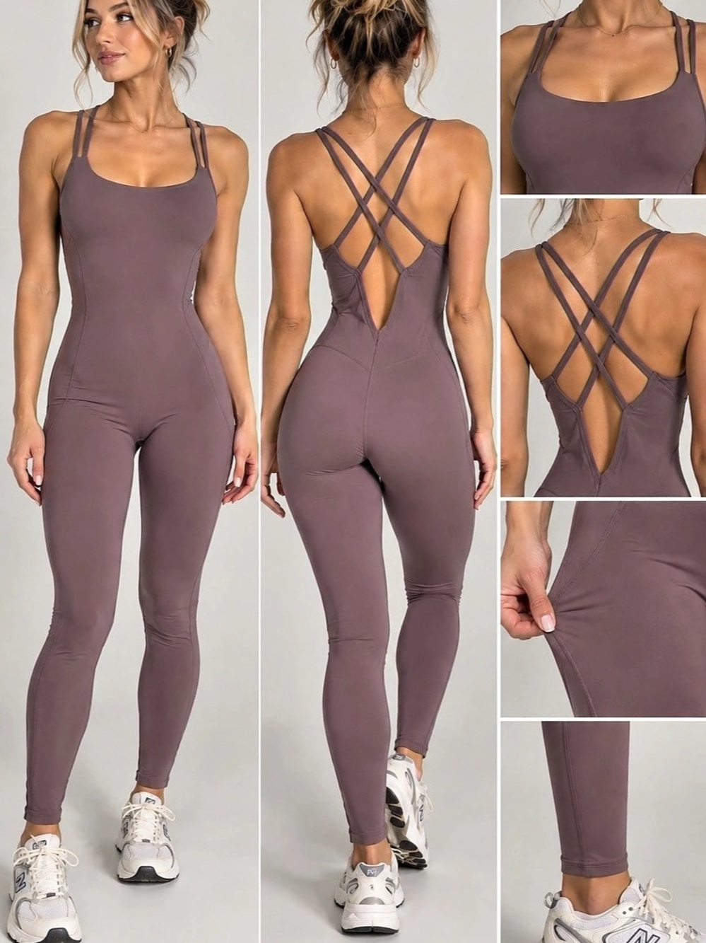 YoungLA W9261 Women's Strappy Athletic Jumpsuit in Purple